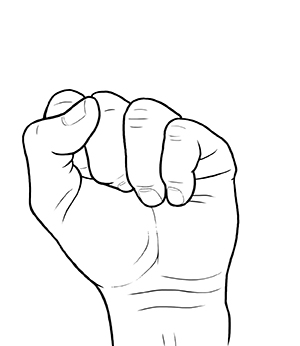 Palm view of hand with fingers in tight fist.