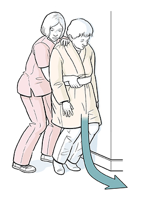 Healthcare provider guiding falling patient to floor.