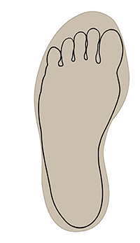 Outline of foot fitting inside shape of shoe.