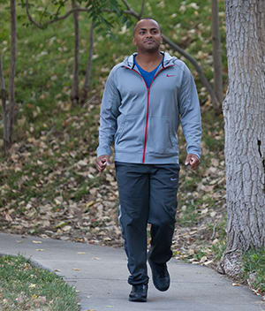 Person walking outdoors.